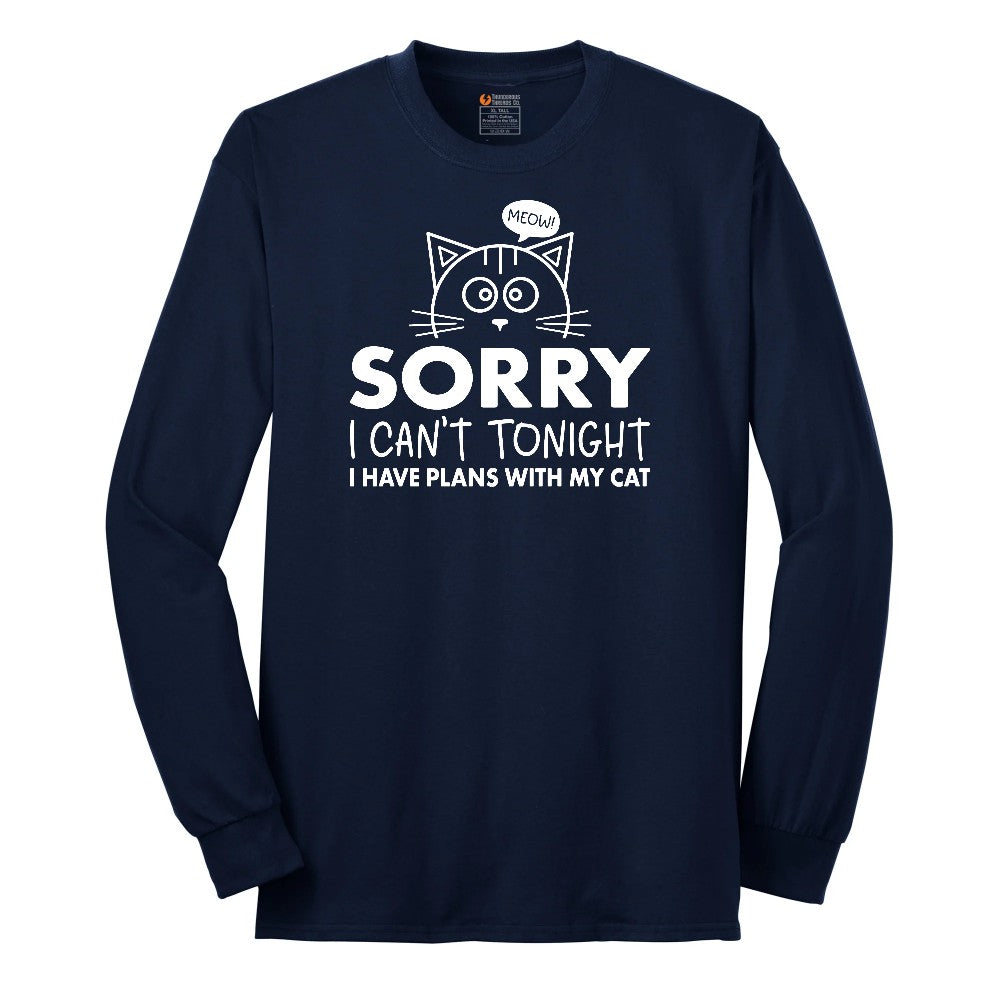 Sorry I Can't I Have Plans with My Cat Long Sleeve Tee - Navy