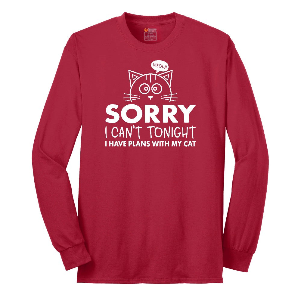 Sorry I Can't I Have Plans with My Cat Long Sleeve Tee - Red