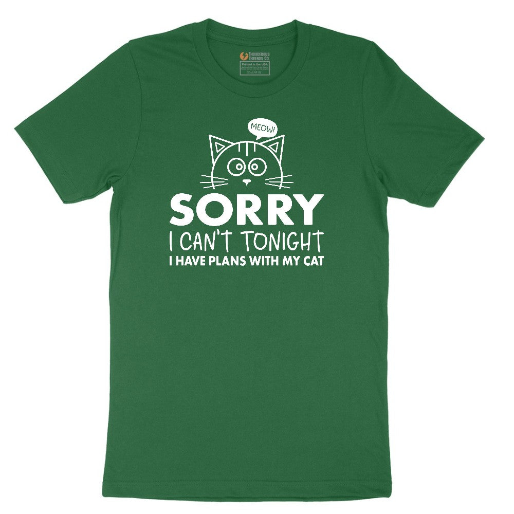 Sorry I Can't I Have Plans with My Cat Short Sleeve Tee - Athletic Kelly