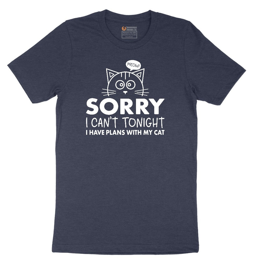 Sorry I Can't I Have Plans with My Cat Short Sleeve Tee - Heather Navy