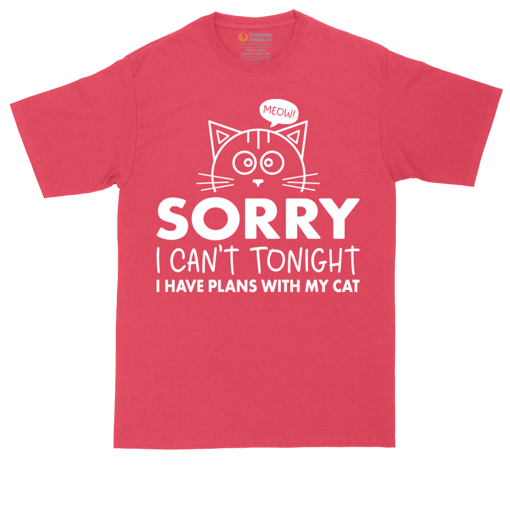 Sorry I Can't I Have Plans with My Cat tall t-shirt for men in Heather Red