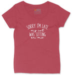 Sorry I'm Late My Cat was Sitting on Me Ladies Curvy Tee - Vintage Red