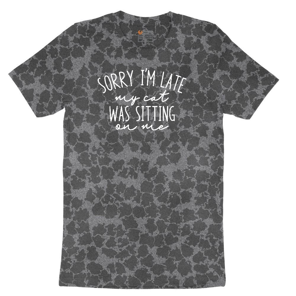 Sorry I'm Late My Cat was Sitting on Me Ladies Short Sleeve Tee - Black Leopard
