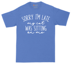 Sorry I'm Late My Cat was Sitting on Me tall t-shirt for men in Heather Royal