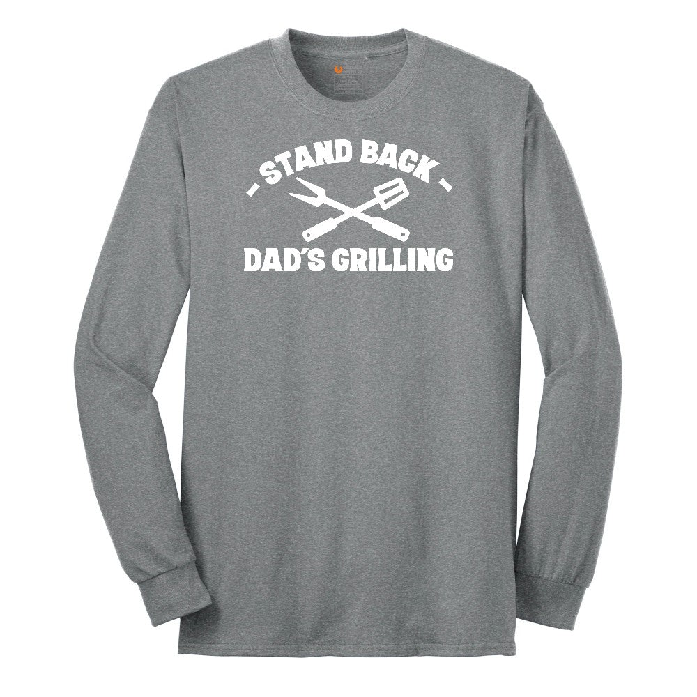 Stand Back Dads Grilling Long Sleeve Tee - Athletic Grey