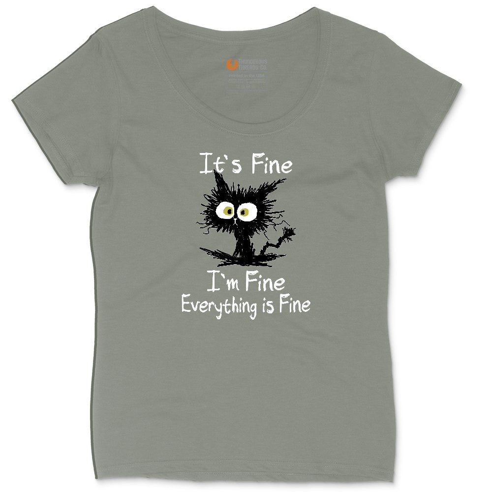 Stressed Cat Everything is Fine Ladies Curvy Tee - Bamboo Blackout