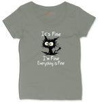 Stressed Cat Everything is Fine Ladies Curvy Tee - Bamboo Blackout