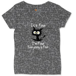 Stressed Cat Everything is Fine Ladies Curvy Tee - Black Leopard