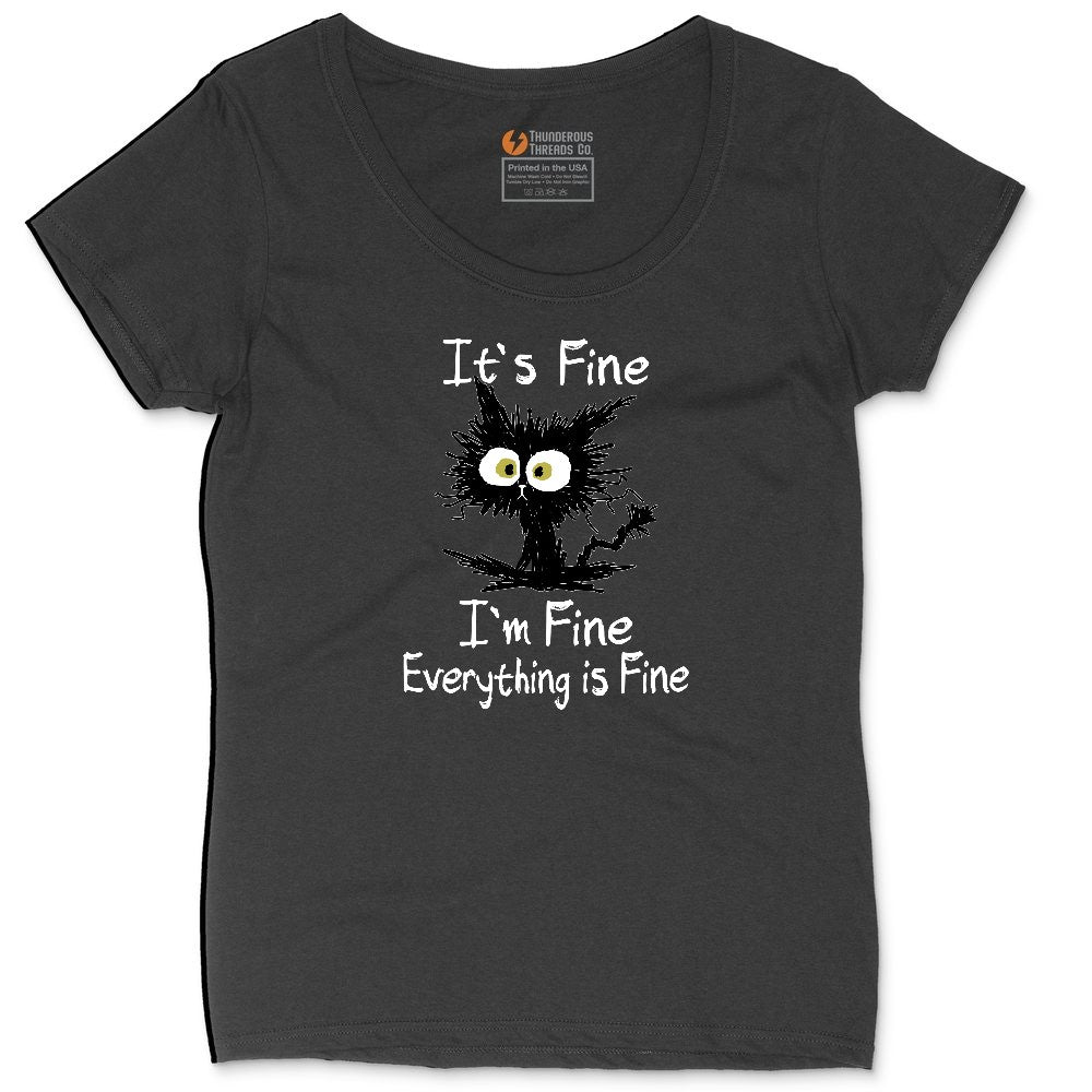 Stressed Cat Everything is Fine Ladies Curvy Tee - Black