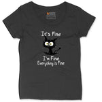 Stressed Cat Everything is Fine Ladies Curvy Tee - Black