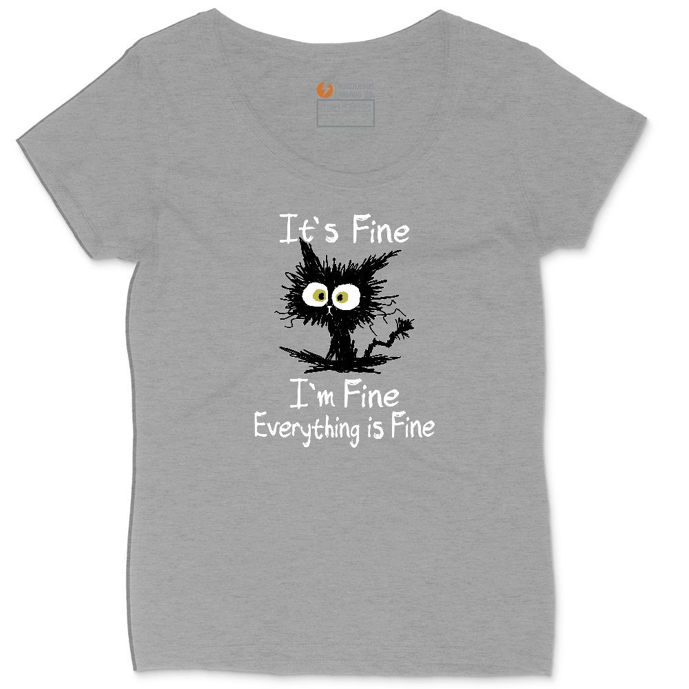 Stressed Cat Everything is Fine Ladies Curvy Tee - Granite Heather