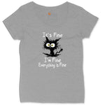 Stressed Cat Everything is Fine Ladies Curvy Tee - Granite Heather