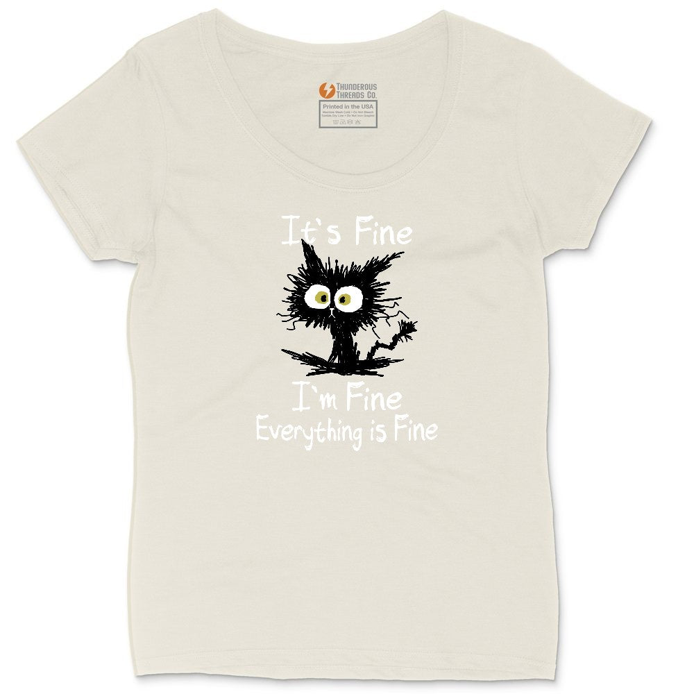 Stressed Cat Everything is Fine Ladies Curvy Tee - Natural Heather
