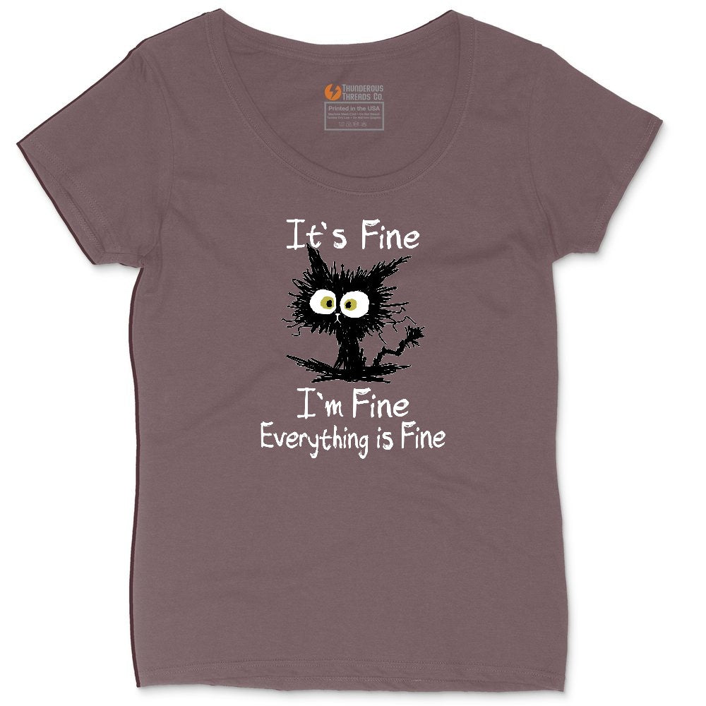 Stressed Cat Everything is Fine Ladies Curvy Tee - Sangria Blackout