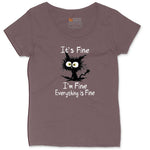Stressed Cat Everything is Fine Ladies Curvy Tee - Sangria Blackout