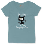 Stressed Cat Everything is Fine Ladies Curvy Tee - Surf Blackout