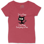 Stressed Cat Everything is Fine Ladies Curvy Tee - Vintage Red