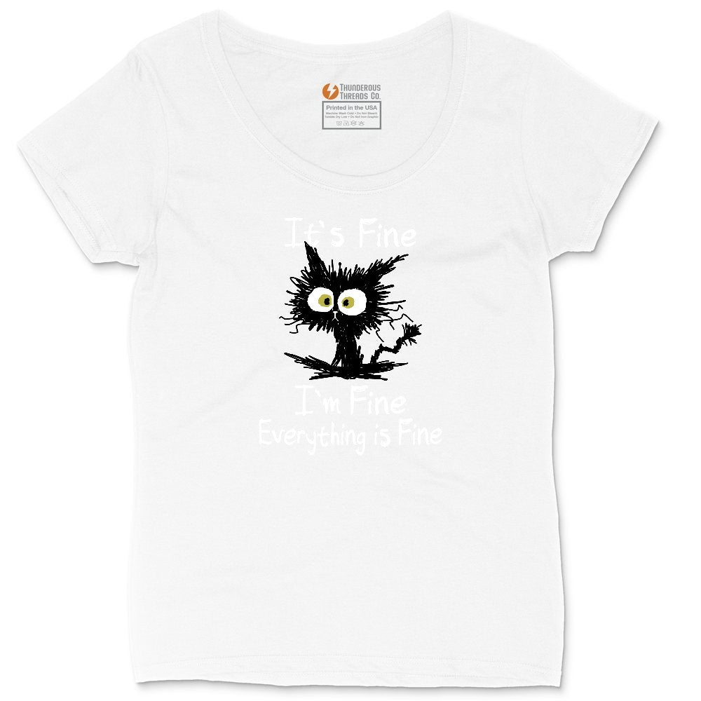 Stressed Cat Everything is Fine Ladies Curvy Tee - White