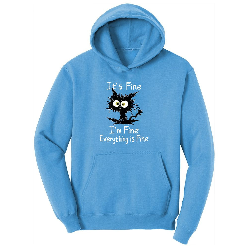 Stressed Cat Everything is Fine Ladies Hoodie - Aquatic Blue