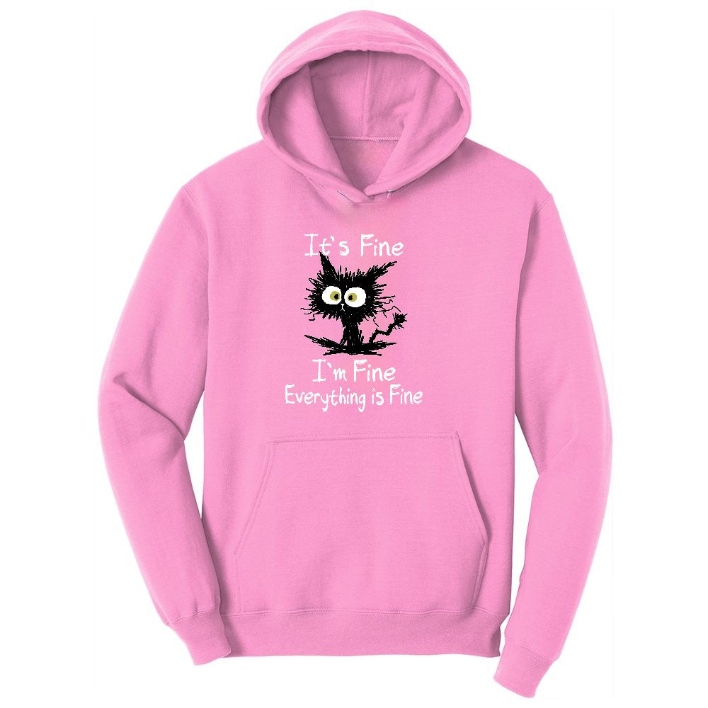 Stressed Cat Everything is Fine Ladies Hoodie - Candy Pink