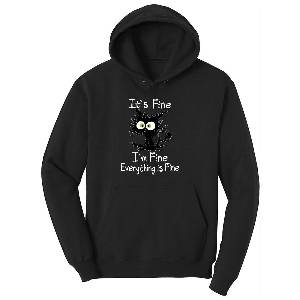 Stressed Cat Everything is Fine Ladies Hoodie - Jet Black