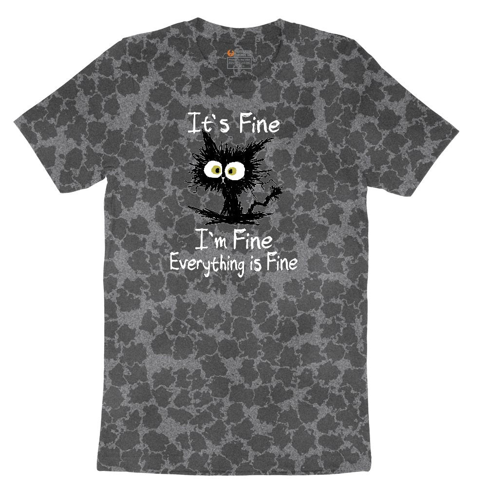 Stressed Cat Everything is Fine Ladies Short Sleeve Tee - Black Leopard