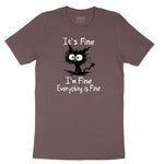 Stressed Cat Everything is Fine Ladies Short Sleeve Tee - Sangria Blackout