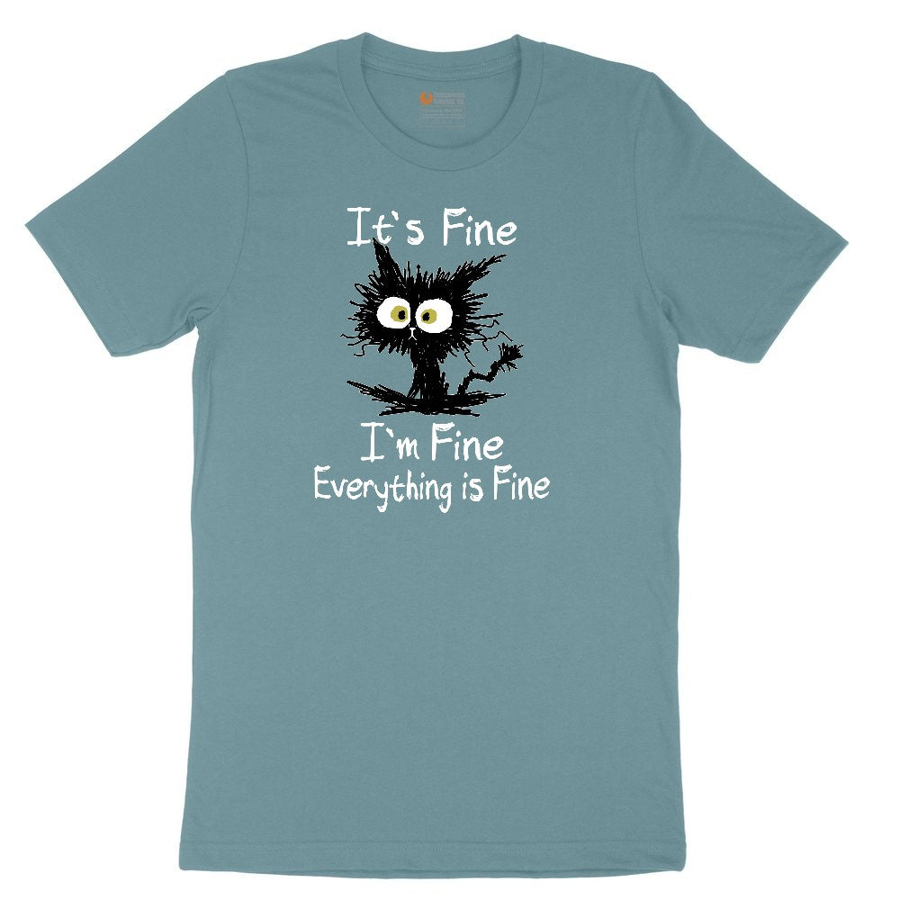 Stressed Cat Everything is Fine Ladies Short Sleeve Tee - Surf Blackout