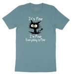 Stressed Cat Everything is Fine Ladies Short Sleeve Tee - Surf Blackout