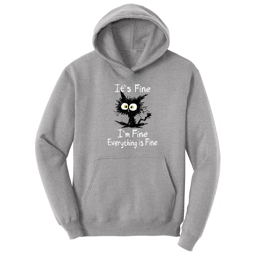 Stressed Cat Everything is Fine Hoodie - Athletic Heather