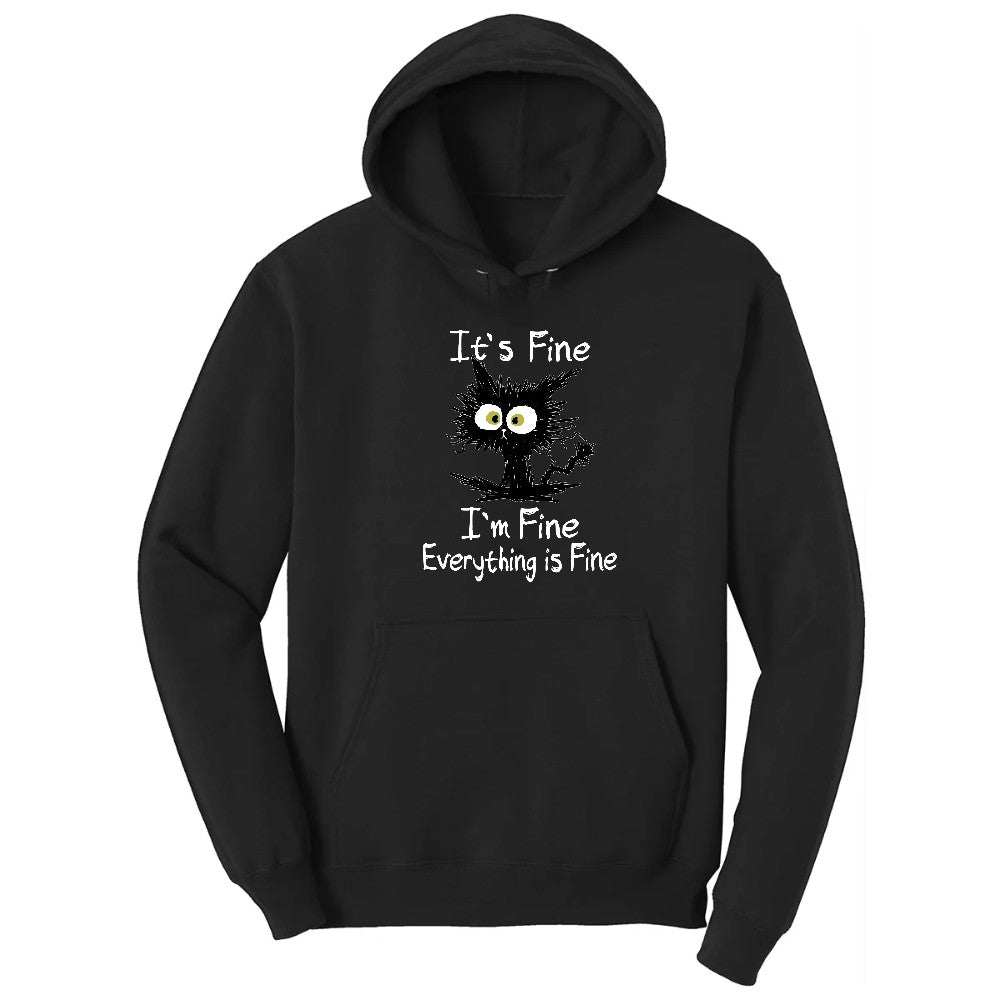 Stressed Cat Everything is Fine Hoodie - Jet Black