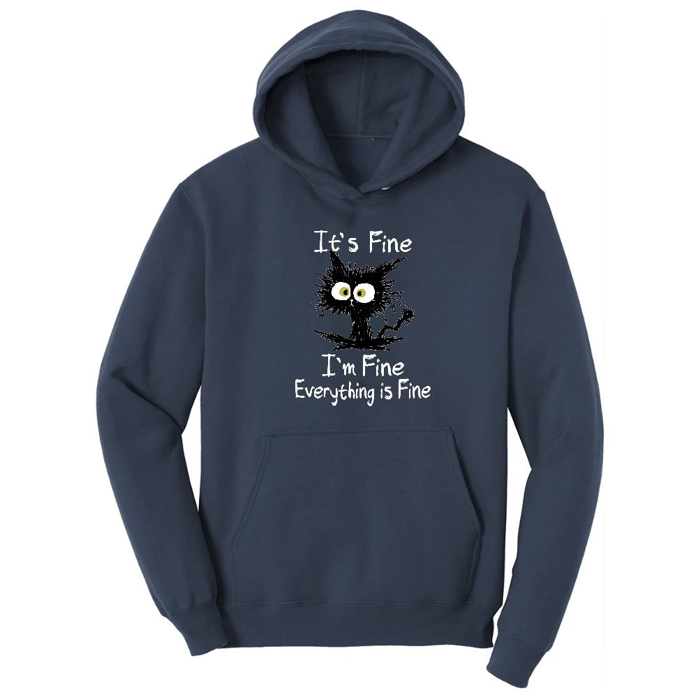 Stressed Cat Everything is Fine Hoodie - Navy