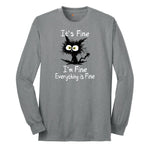 Stressed Cat Everything is Fine Long Sleeve Tee - Athletic Grey