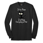 Stressed Cat Everything is Fine Long Sleeve Tee - Jet Black