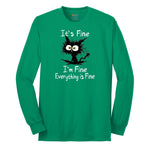 Stressed Cat Everything is Fine Long Sleeve Tee - Kelly Green