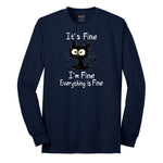 Stressed Cat Everything is Fine Long Sleeve Tee - Navy