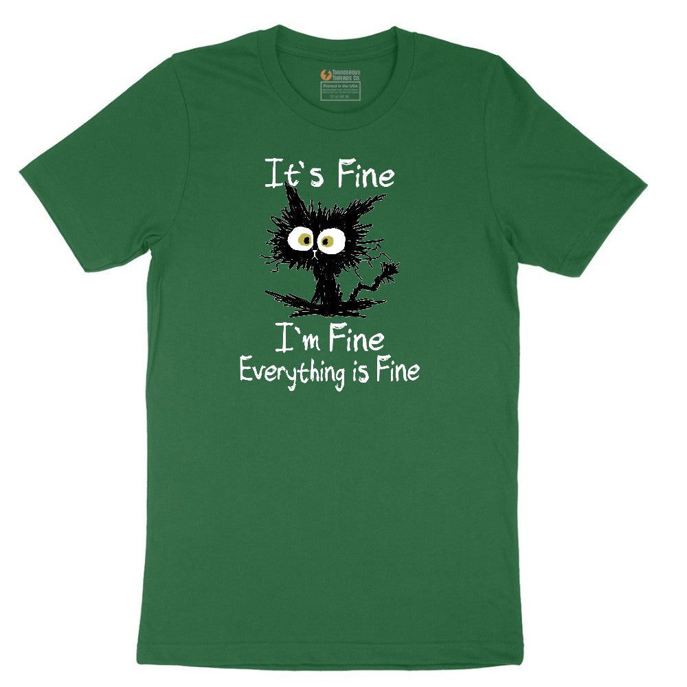 Stressed Cat Everything is Fine Short Sleeve Tee - Athletic Kelly