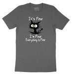 Stressed Cat Everything is Fine Short Sleeve Tee - Dark Heather Grey