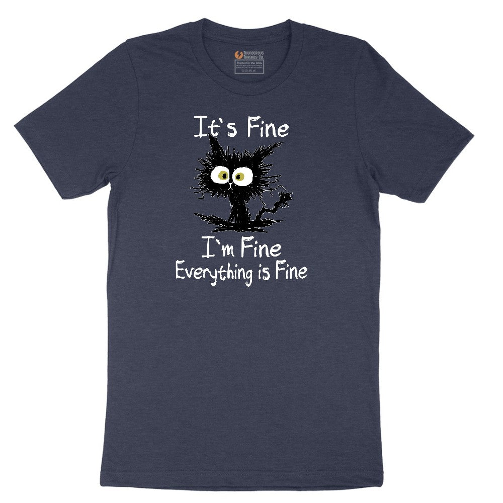 Stressed Cat Everything is Fine Short Sleeve Tee - Heather Navy