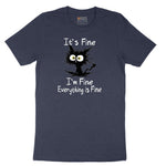 Stressed Cat Everything is Fine Short Sleeve Tee - Heather Navy