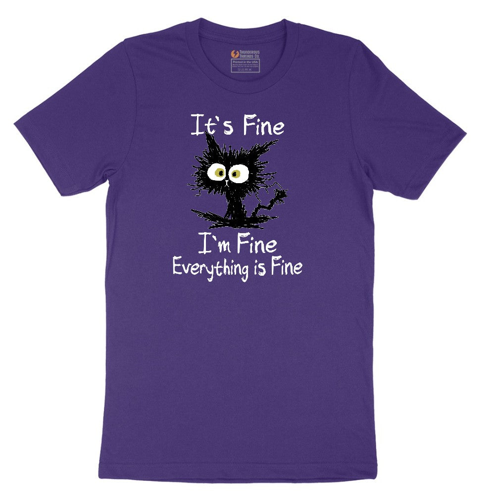 Stressed Cat Everything is Fine Short Sleeve Tee - Team Purple