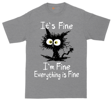Stressed Cat Everything is Fine tall t-shirt for men in Athletic Heather