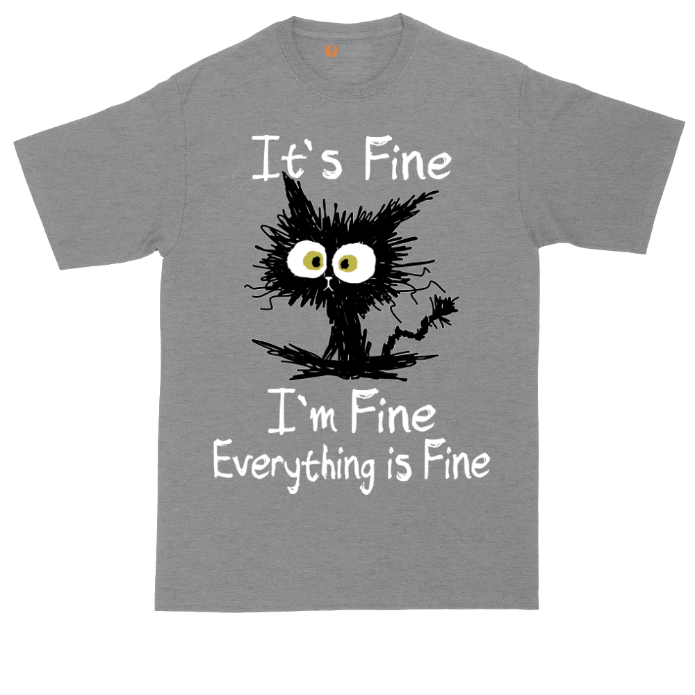 Stressed Cat Everything is Fine tall t-shirt for men in Athletic Heather