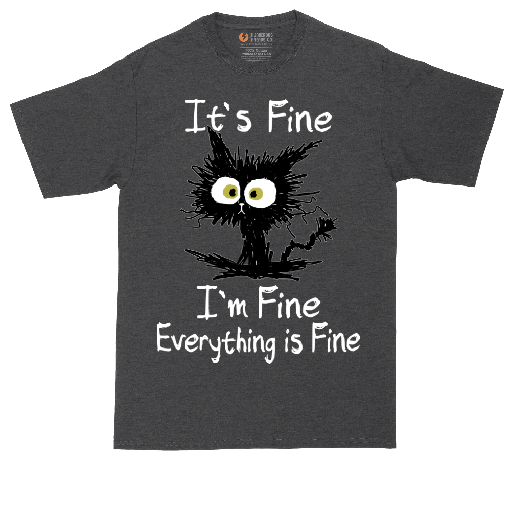 Stressed Cat Everything is Fine tall t-shirt for men in Dark Heather Grey
