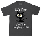 Stressed Cat Everything is Fine tall t-shirt for men in Dark Heather Grey