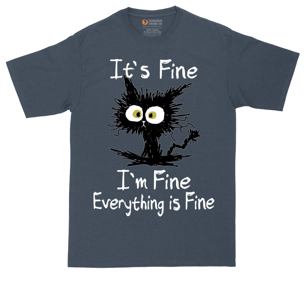 Stressed Cat Everything is Fine tall t-shirt for men in Heather Navy