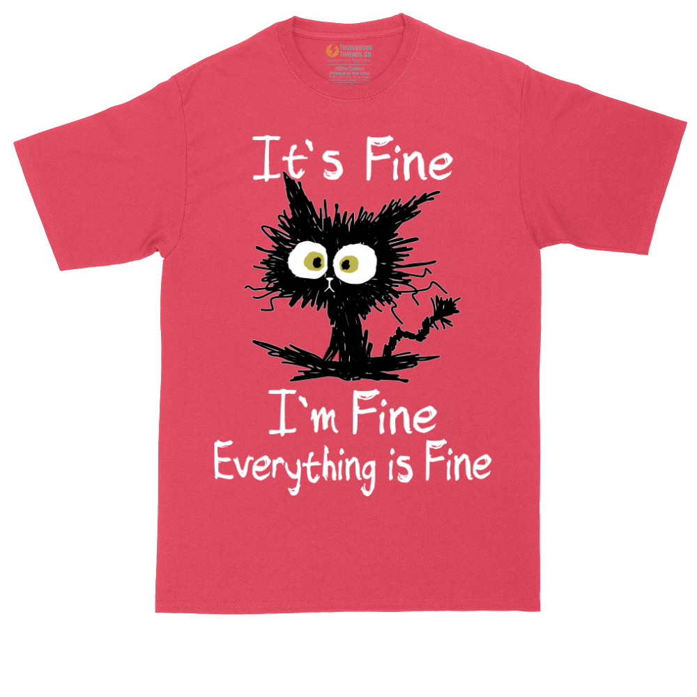 Stressed Cat Everything is Fine tall t-shirt for men in Heather Red