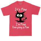 Stressed Cat Everything is Fine tall t-shirt for men in Heather Red