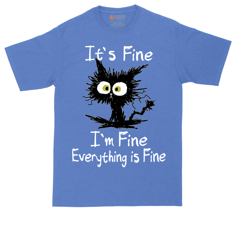Stressed Cat Everything is Fine tall t-shirt for men in Heather Royal