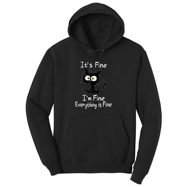 Stressed Cat Everything is Fine Youth Hoodie - Jet Black